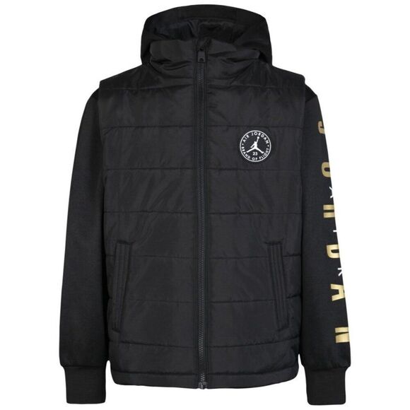 NIKE Jordan Toddler Boys 3T Hooded 2Fer Puffer Jacket, - Black, Gold-Tone new - Picture 1 of 1